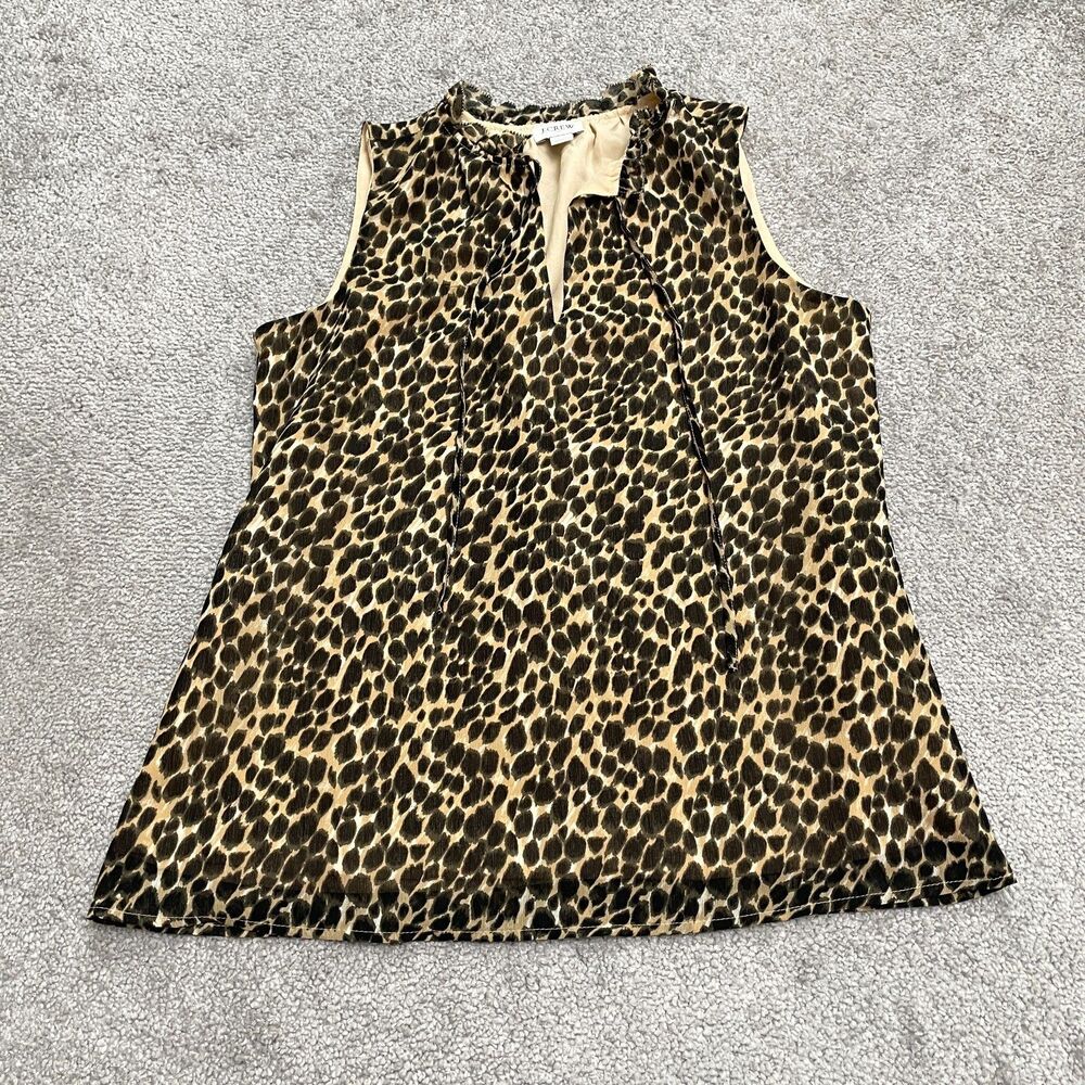 J.Crew Leopard Tank Blouse Womens XXS Brown Black Animal Print Sleeveless Casual